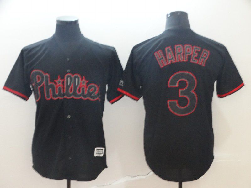 Men Philadelphia Phillies #3 Harper Black Game MLB Jerseys